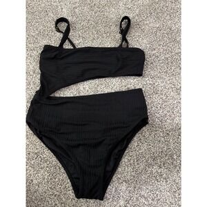 Shade & Shore Black Ribbed‎ Cutout One Piece Swimsuit Women's
A779